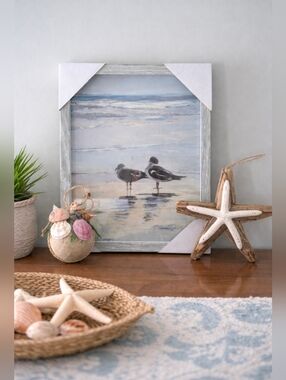 Coastal Wall Decor Set – Seagull Beach Art, Driftwood Starfish & Shell Accent